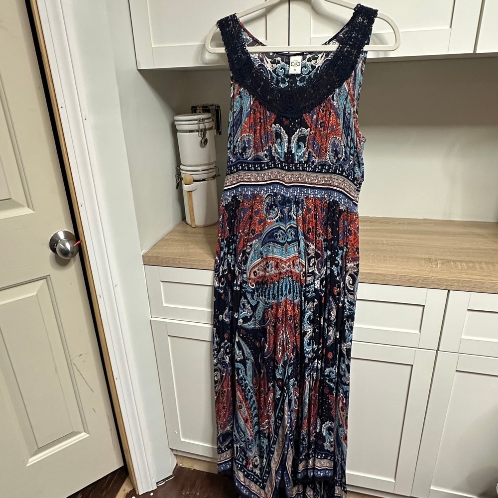 Anthropologie BILA Boho Maxi Dress M Handkerchief Hem Paisley Festival Flowy